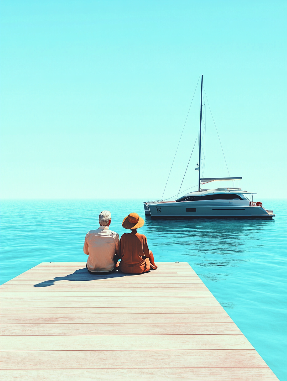 A retired couple looking at boat